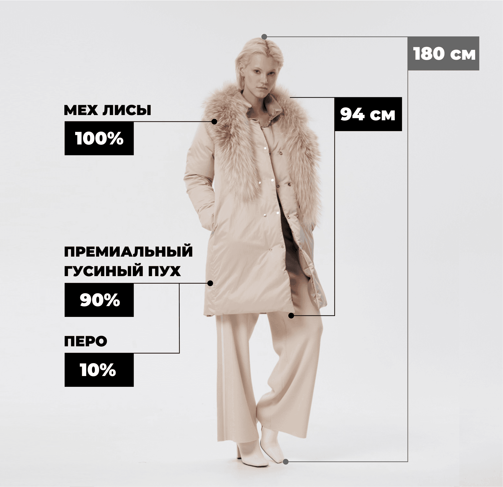 двустороннее пуховое пальто с меховым воротником