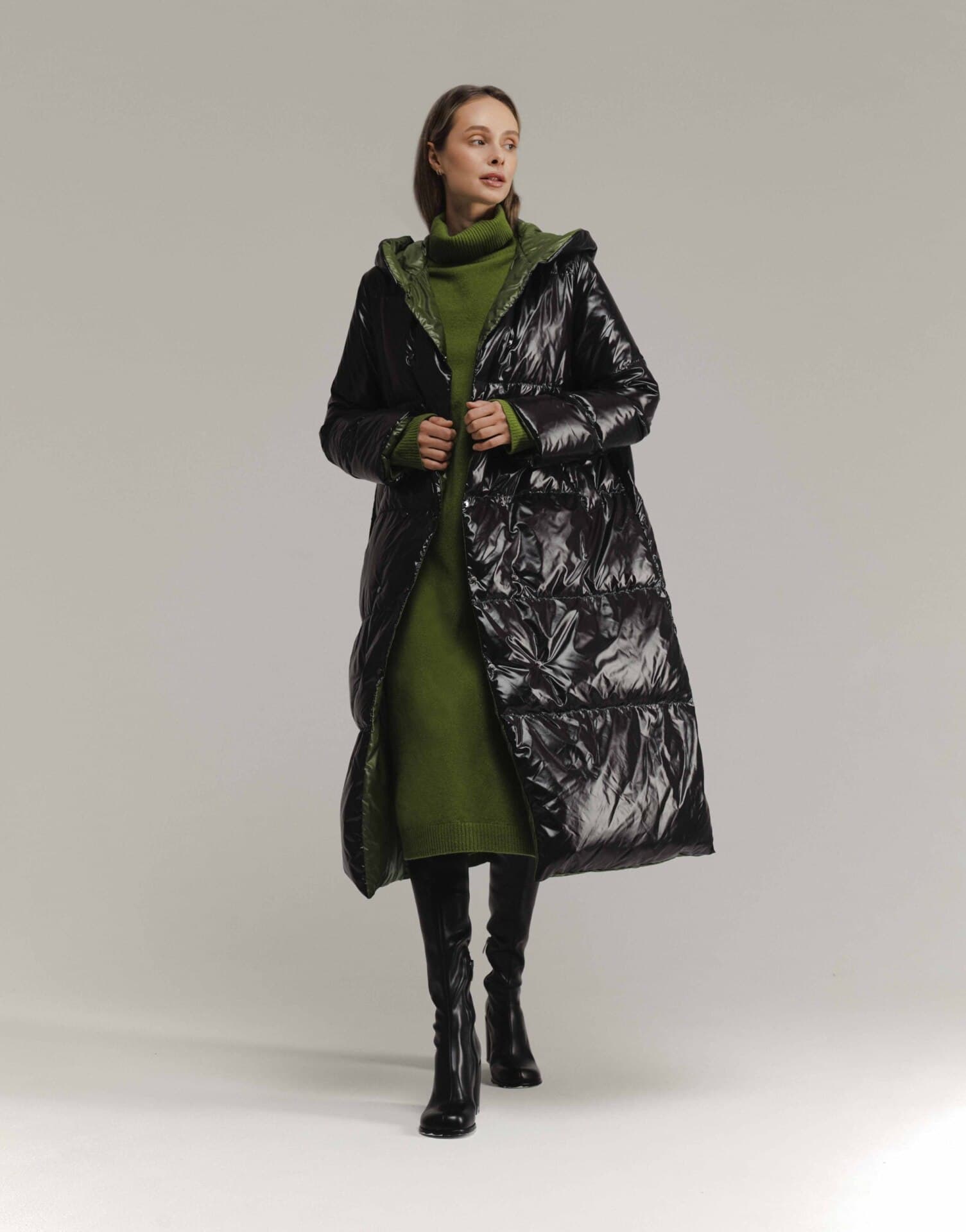 двусторонний пуховик с шарфом