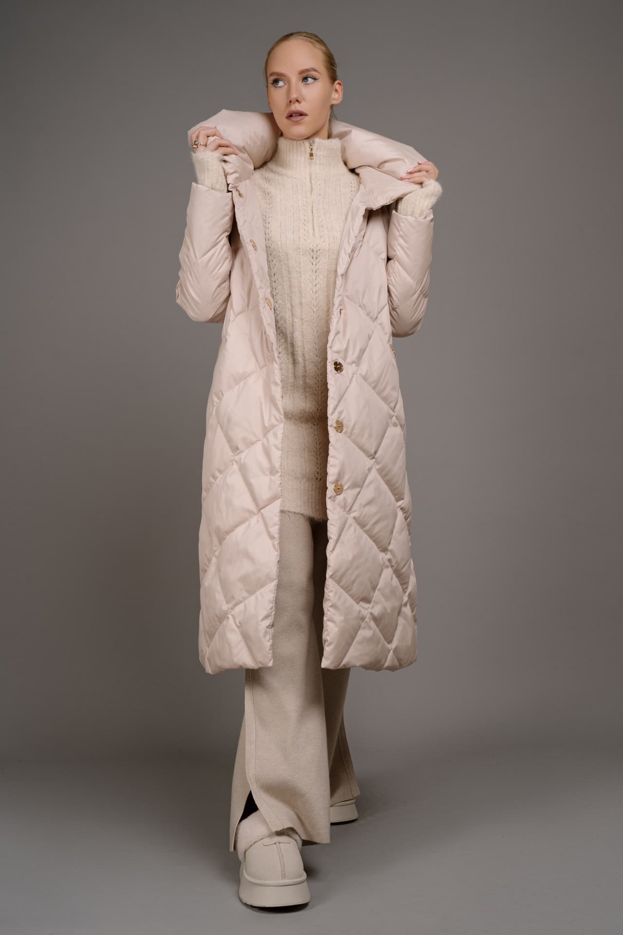 Пуховое пальто со стёжкой «ромбы»