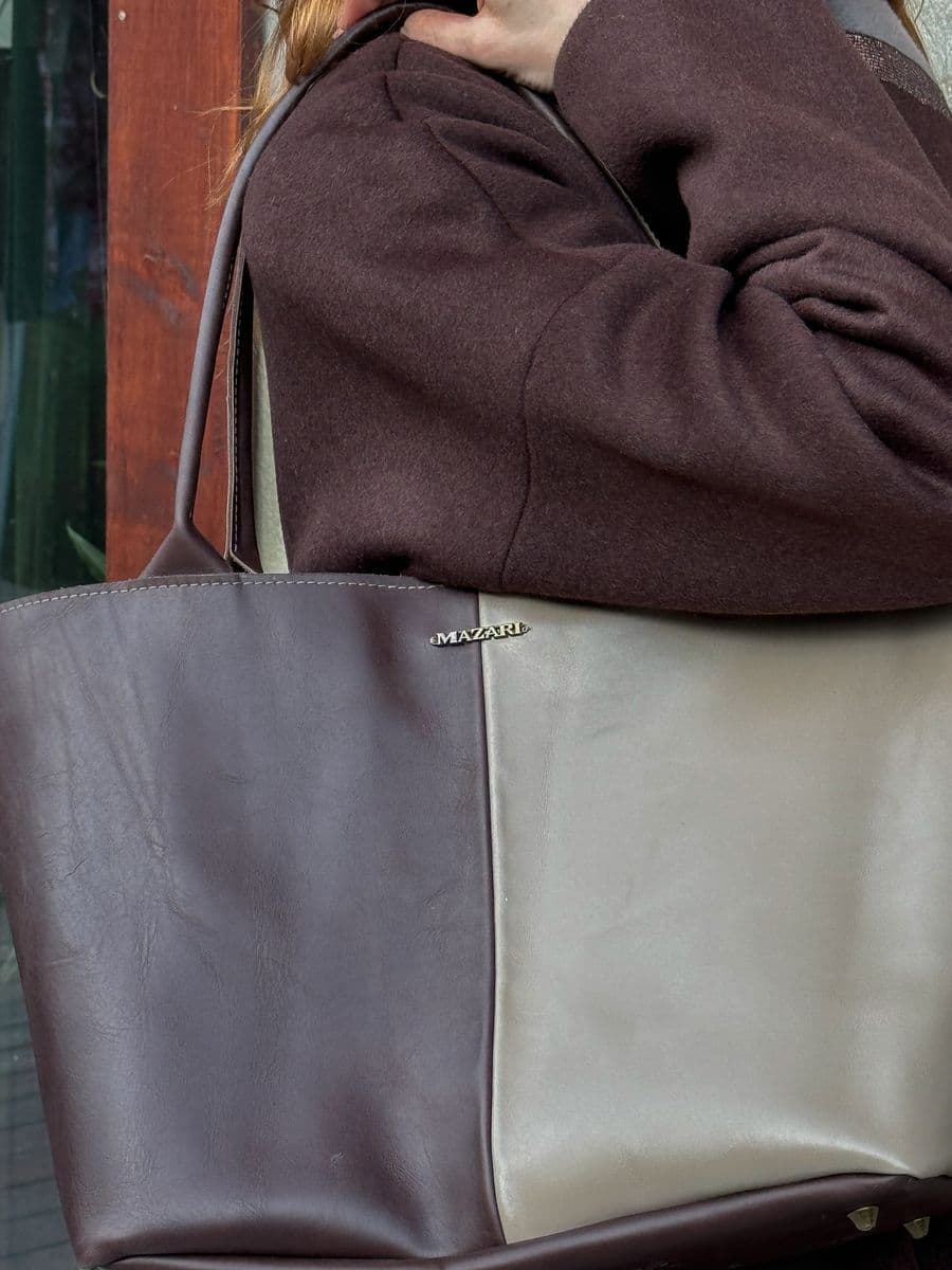 двухцветная сумка из натуральной кожи