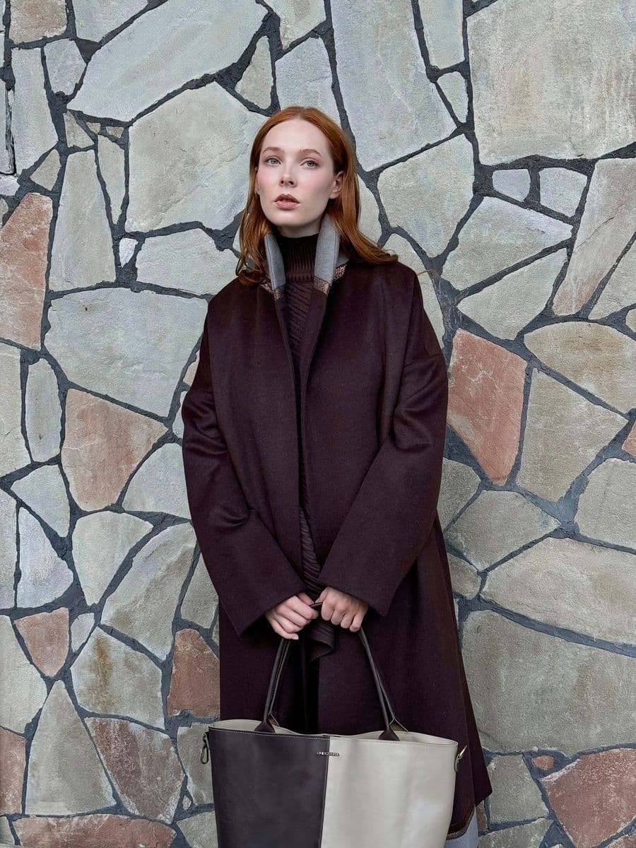 двухцветная сумка из натуральной кожи