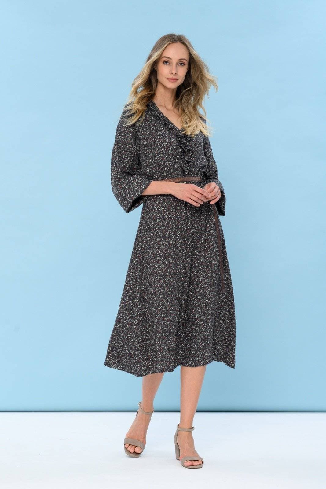 платье миди с флористическим принтом