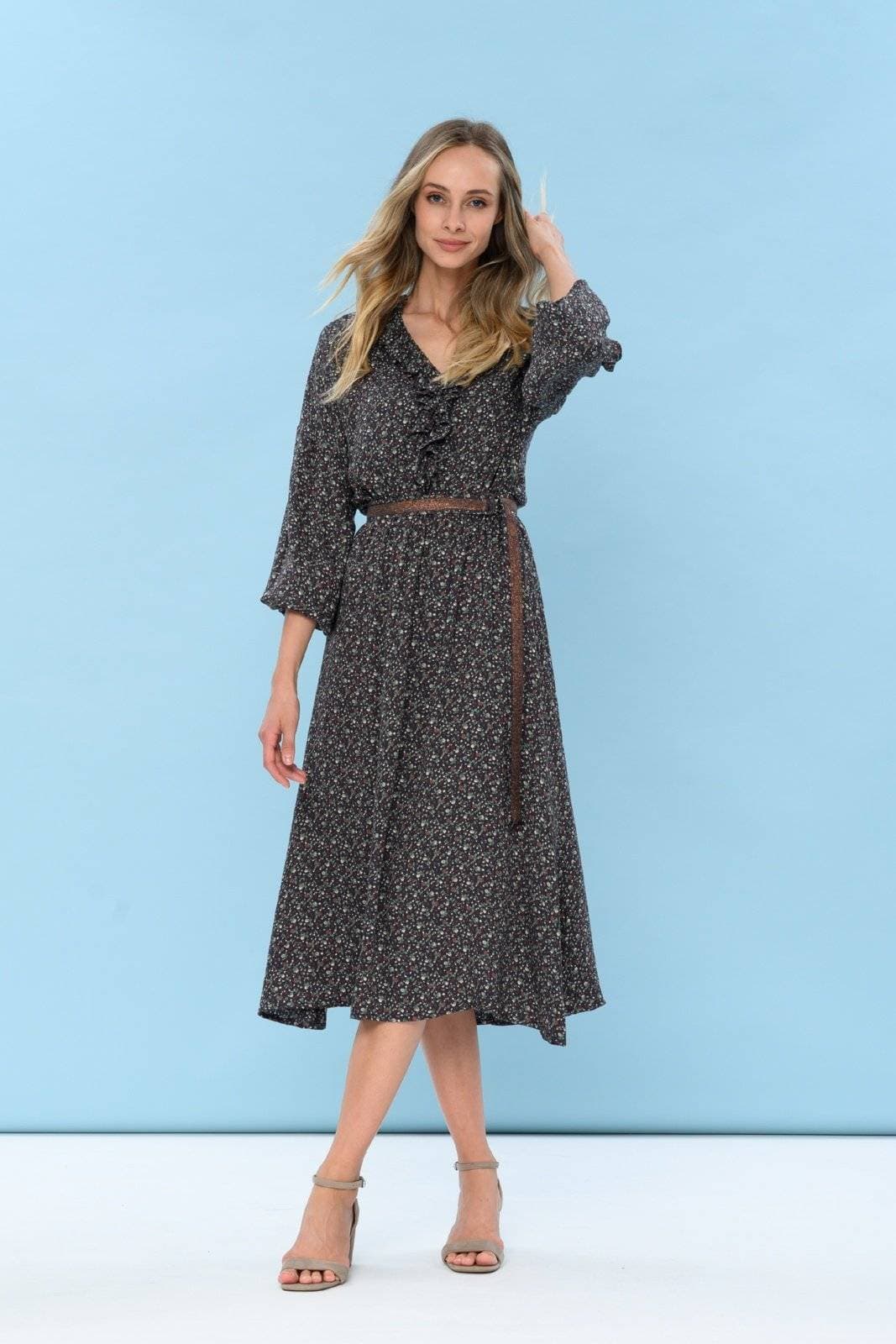 платье миди с флористическим принтом