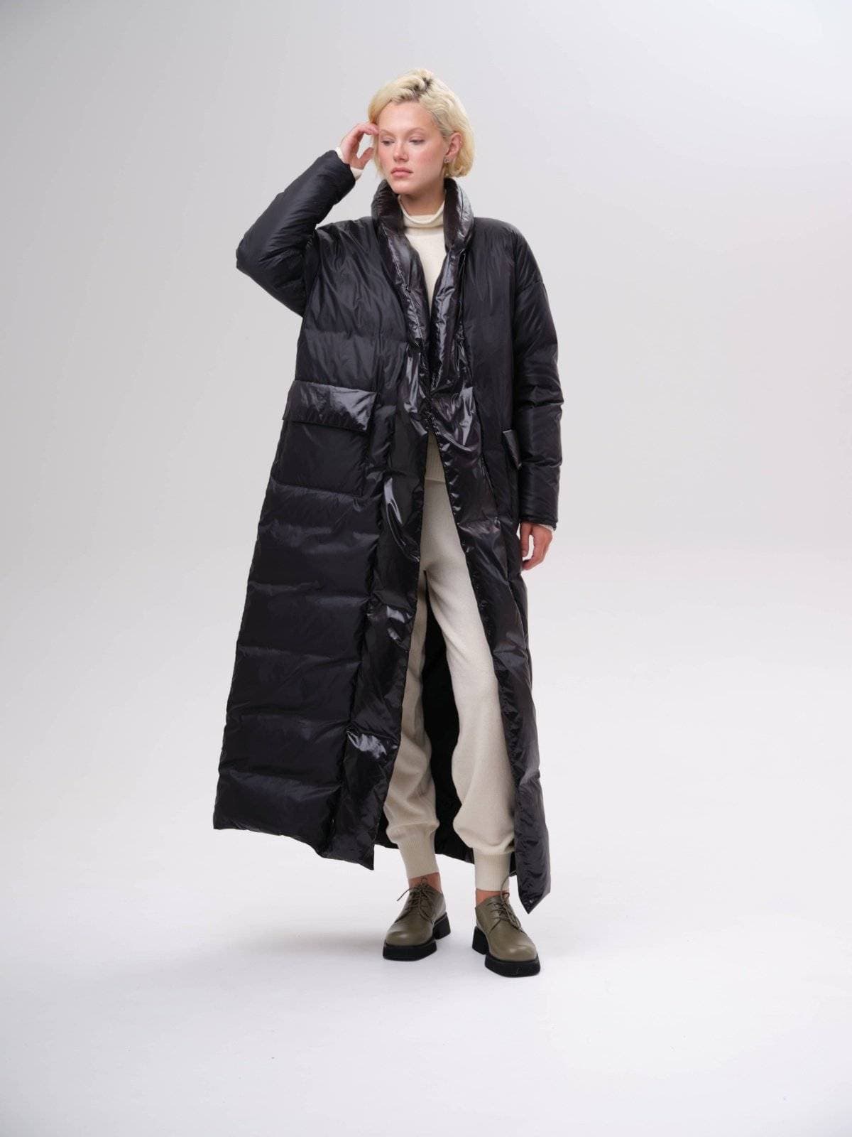 пуховое пальто длины макси