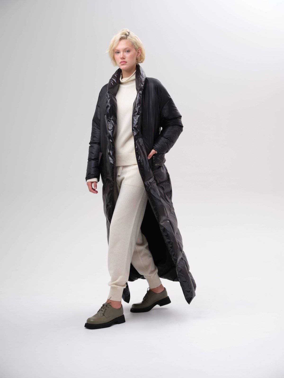 пуховое пальто длины макси