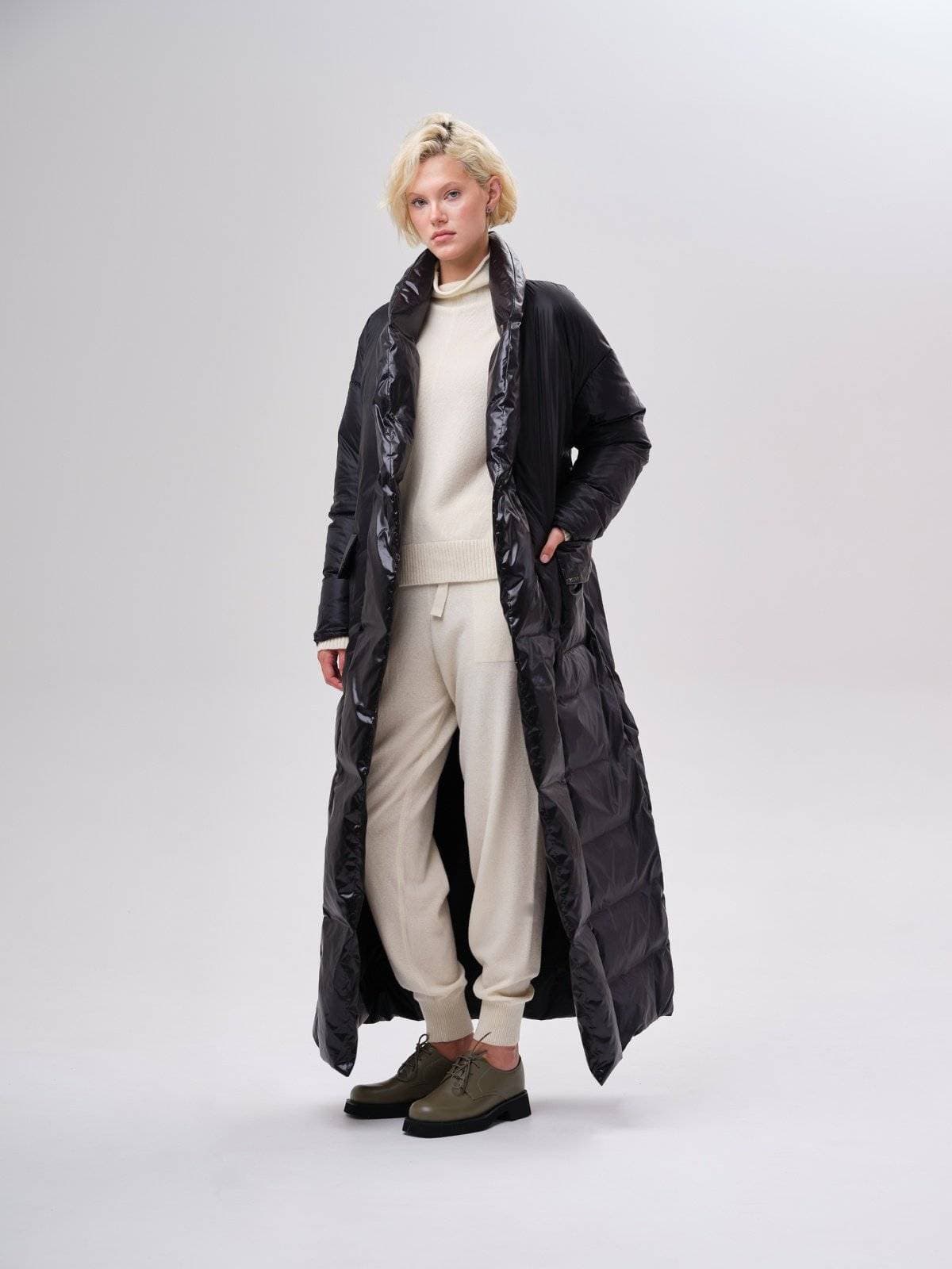 пуховое пальто длины макси