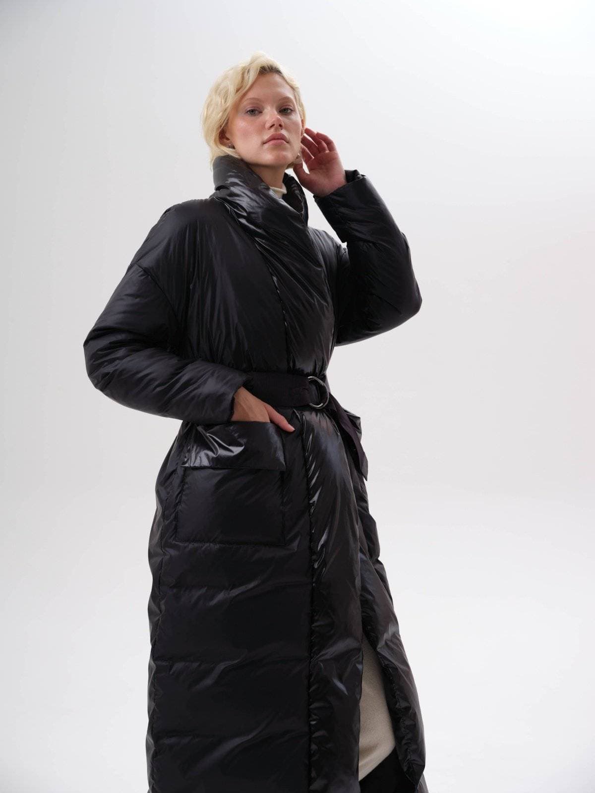 пуховое пальто длины макси