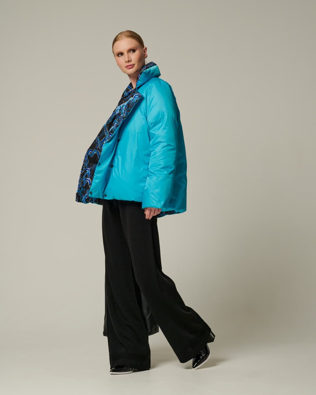 двусторонняя пуховая куртка с принтом