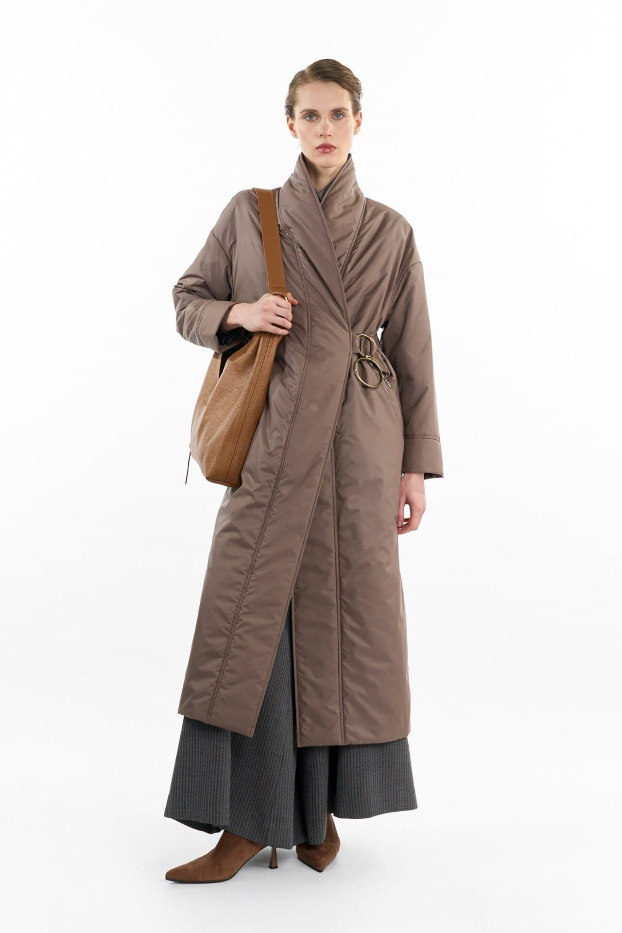 Плащ миди на запах с поясом на кольцах