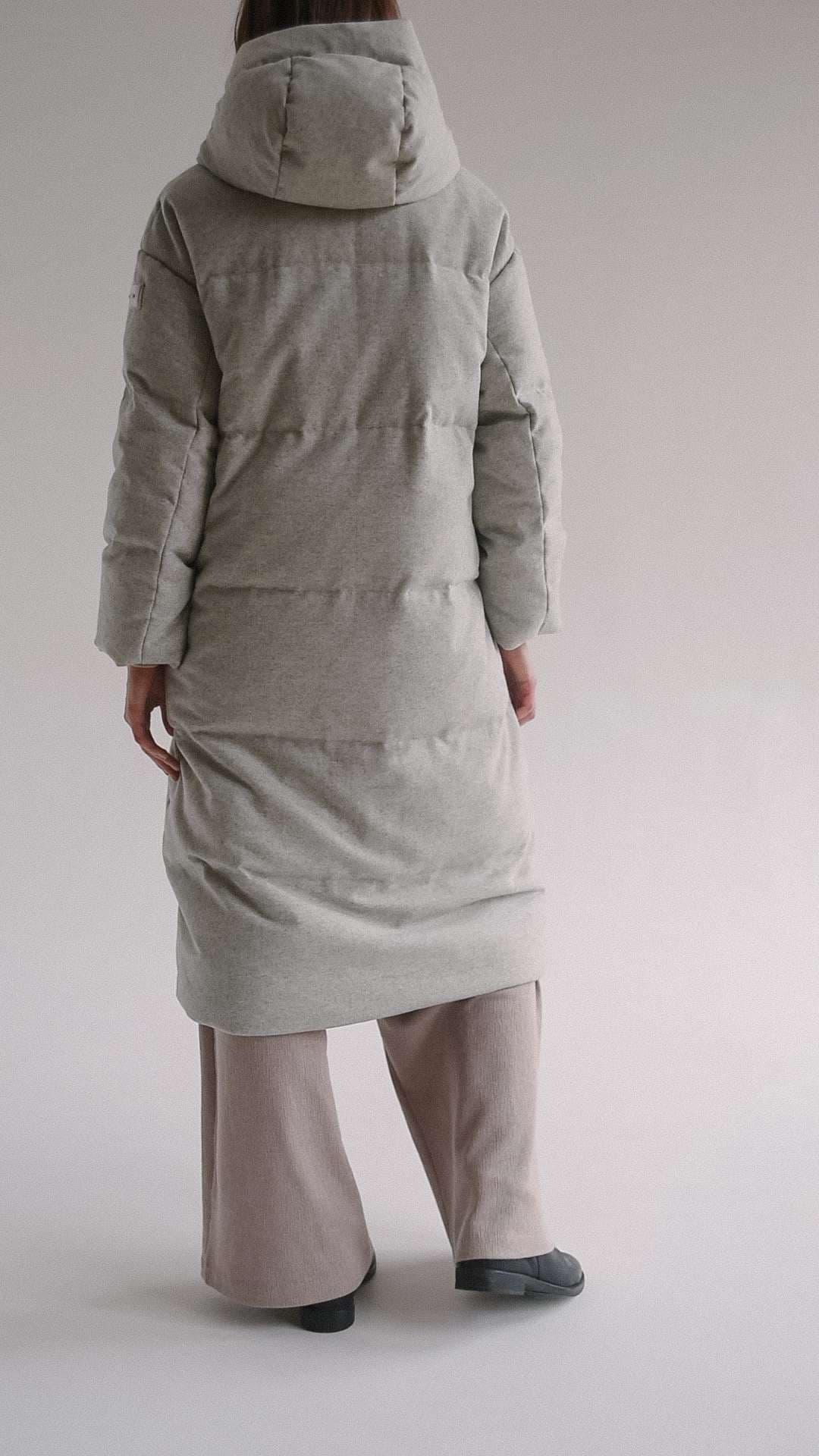 пуховое пальто макси из твида с тончайшей нитью люрекса