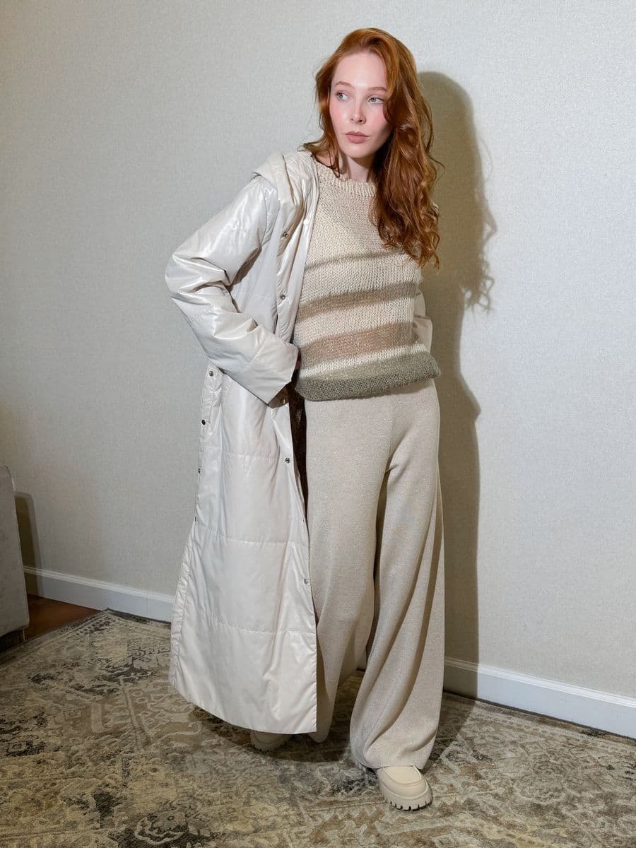 стеганое пальто макси с капюшоном