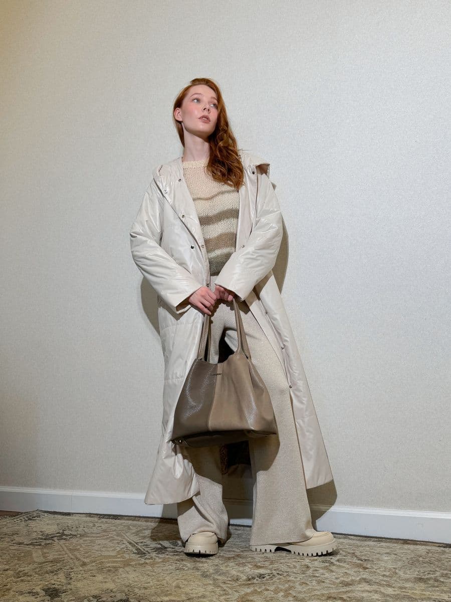 стеганое пальто макси с капюшоном