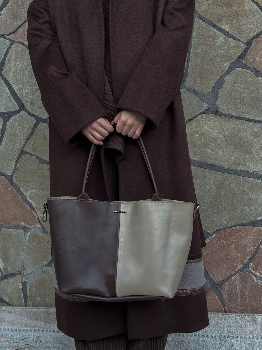 двухцветная сумка из натуральной кожи