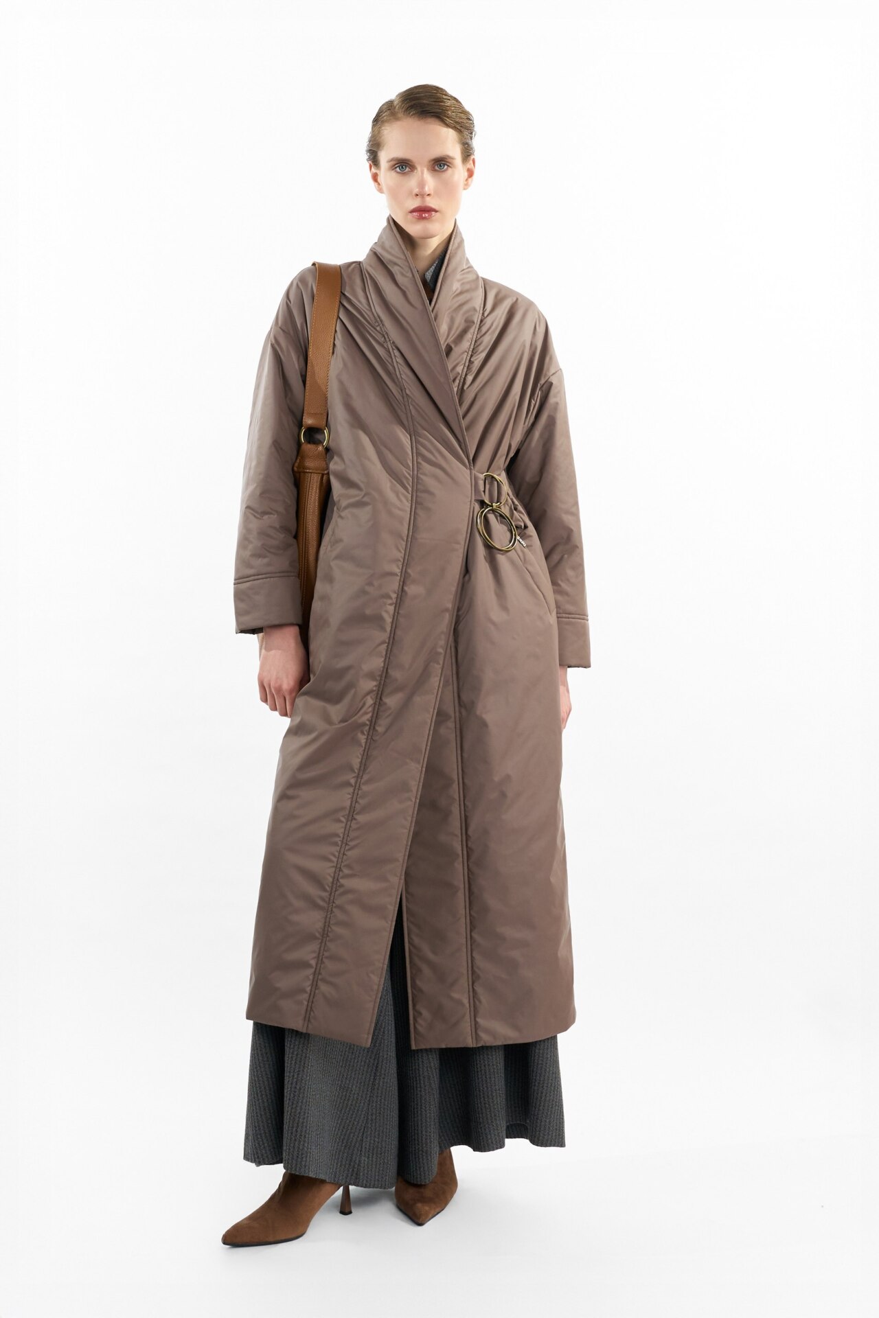 Плащ миди на запах с поясом на кольцах